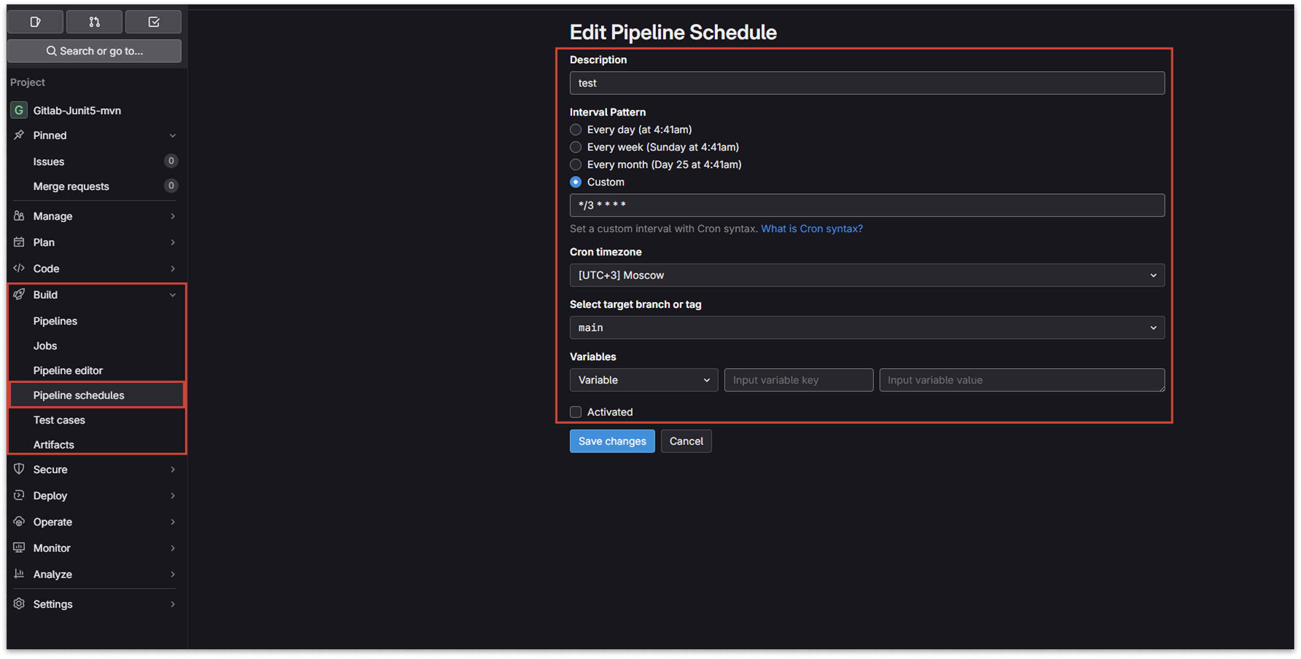 Расписание GitLab для автоматических прогонов в Test IT