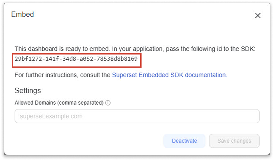 Идентификатор дашборда Apache Superset для Test IT