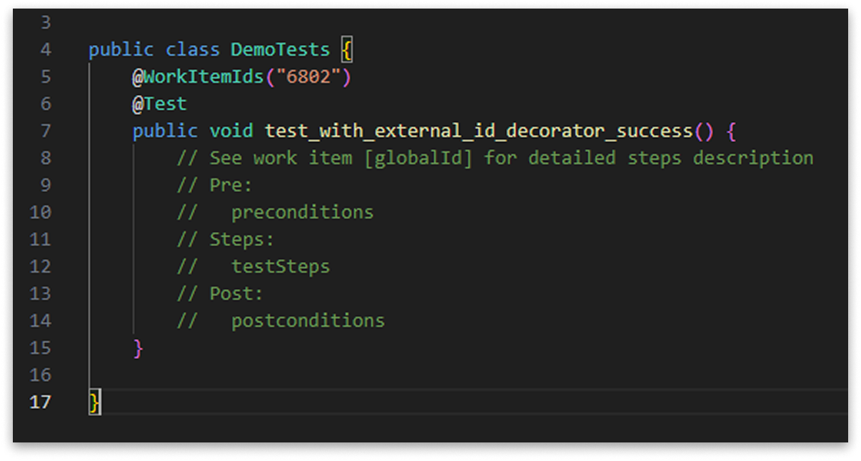 Шаблон автотеста в плагине Test IT Management