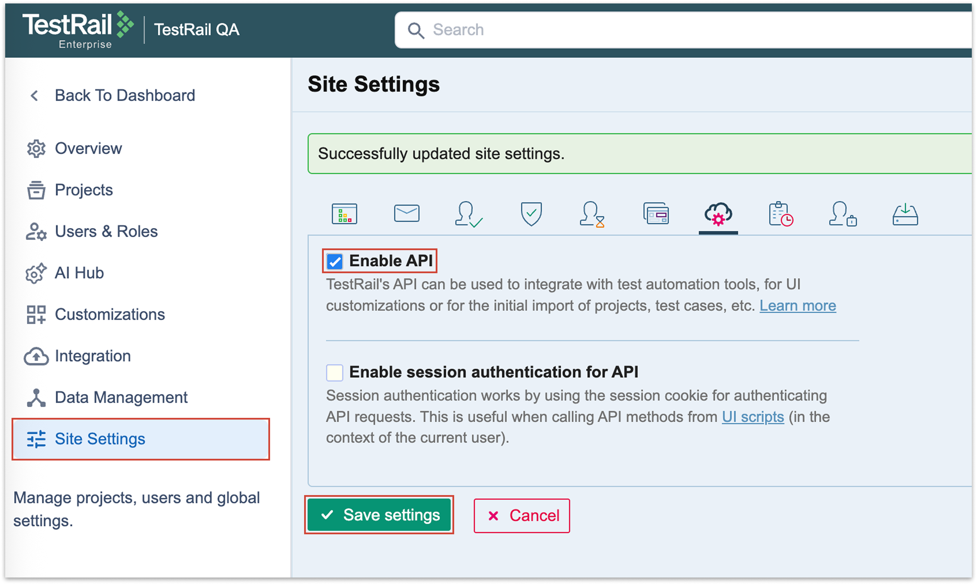 Миграция в Test IT: Активация API в TestRail